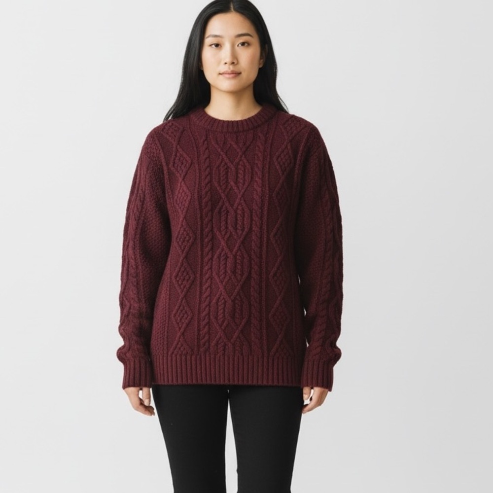 Vince Cable Knit Wool Sweater in Burgundy